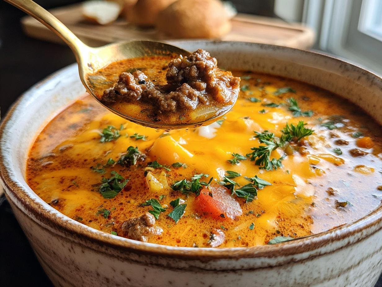 Cozy Crockpot Cheeseburger Soup: 6 Hearty Servings - Cozy Crockpot Cheeseburger Soup - additional detail