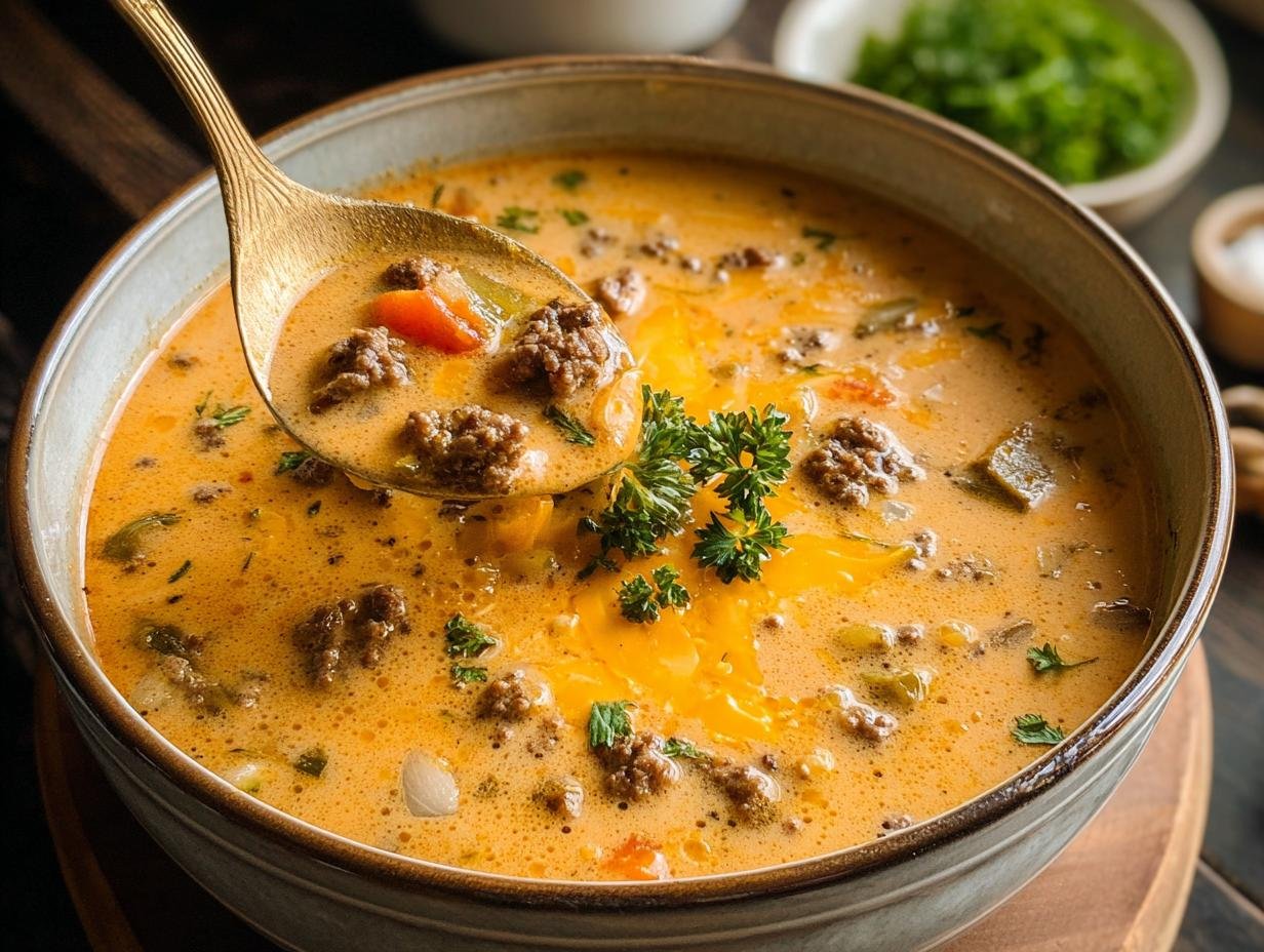 Cozy Crockpot Cheeseburger Soup