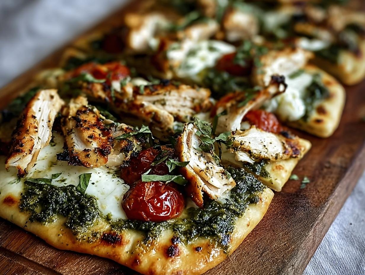 Amazing Pesto Chicken Flatbread in 30 Minutes - Pesto Chicken Flatbread - additional detail
