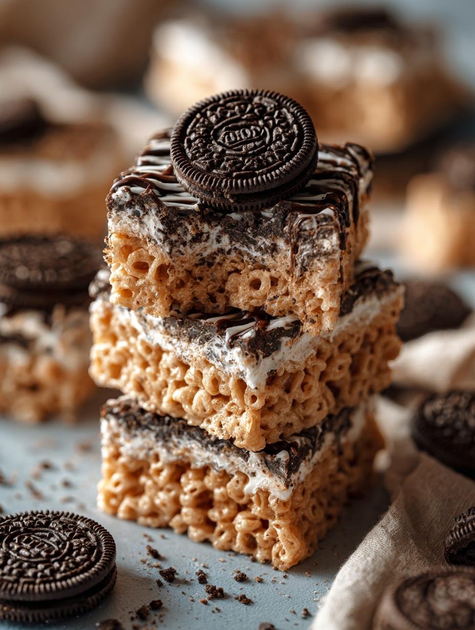 Irresistible Brown Butter Oreo Rice dessert squares ready to be served