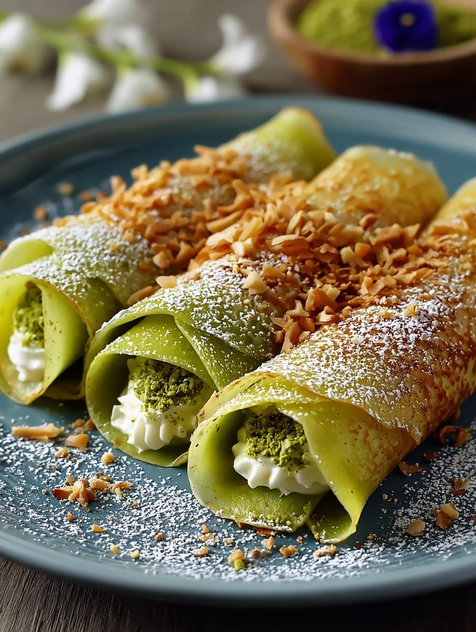 Delicious Coconut Pandan Crepes with Creamy Coconut Bliss