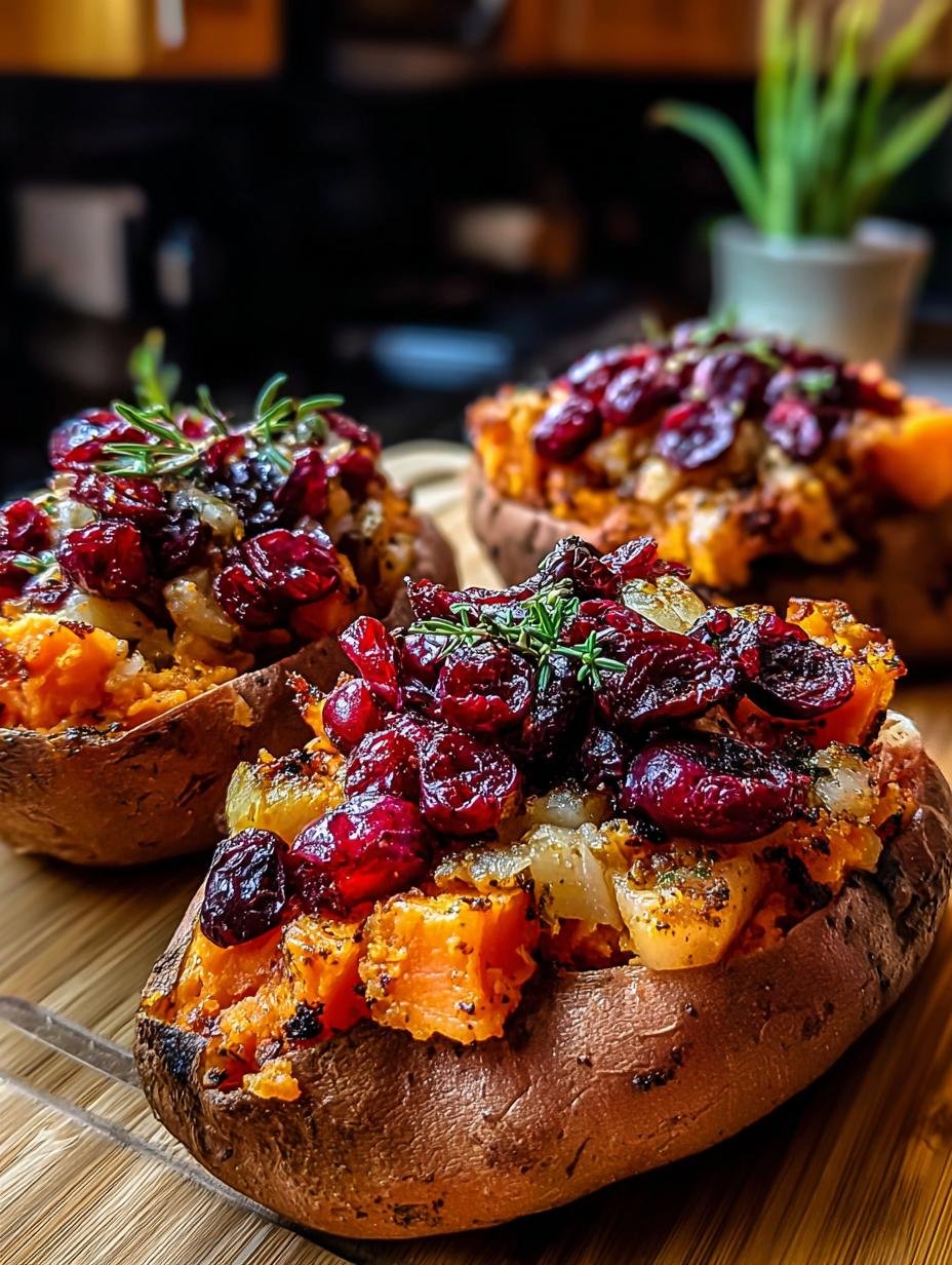 Close-up of Cranberry Apple Twice Baked filling with visible cranberries and apples