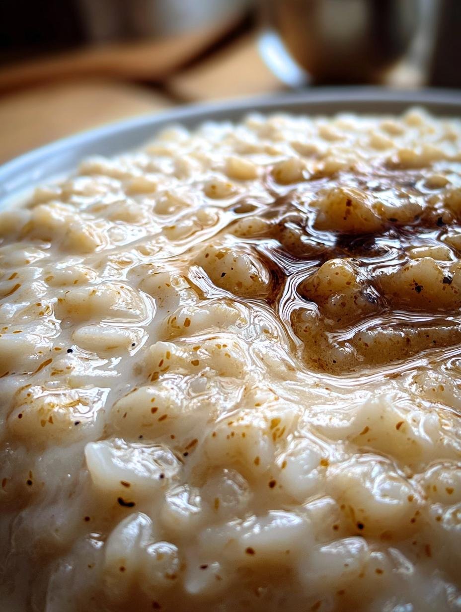 Amazing Creamy Rice Pudding Cooked in 20 Mins - Creamy Rice Pudding Cooked - a bowl of creamy rice pudding topped with cinnamon and a spoon