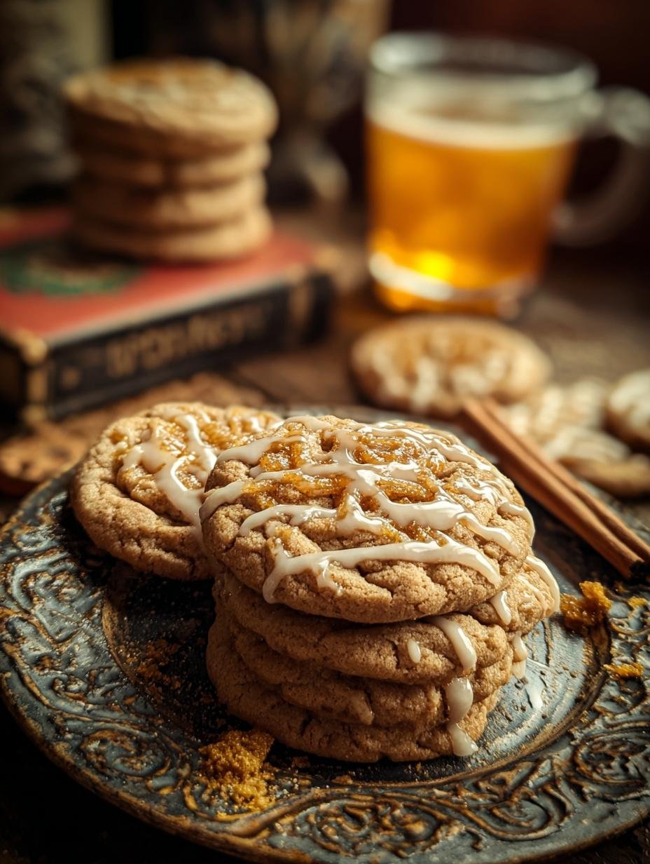 Delicious Harry Potter Butterbeer Cookies with creamy frosting and caramel drizzle on a cooling rack