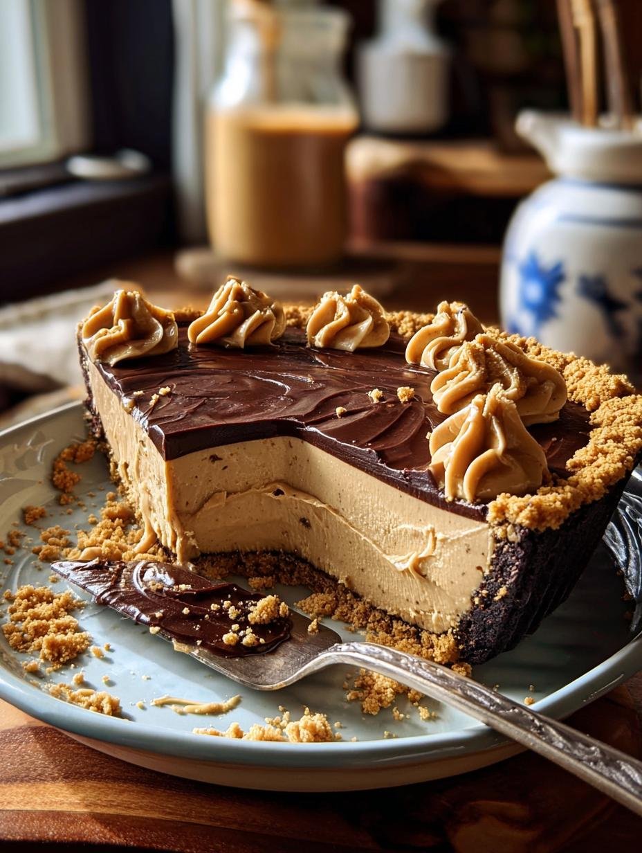Indulge Decadent Peanut Butter Pie: 1 Amazing Recipe - Indulge Decadent Peanut Butter - additional detail of the pie with a chocolate drizzle and peanuts
