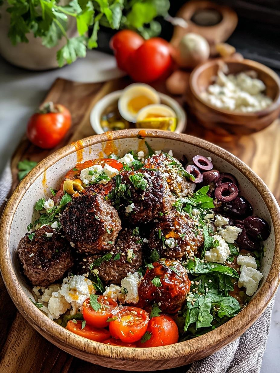 Irresistible Greek Meatball Bowl with fresh ingredients and herbs