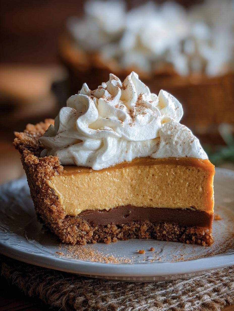 Delicious Pumpkin Fluff Pie Hour: 1 Amazing, Delightful Slice with a creamy, airy texture and graham cracker crust, ready to be served.