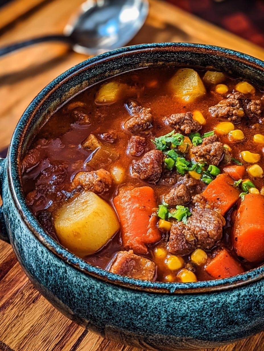 Close-up of a bowl of Texas Cowboy Stew garnished with fresh cilantro and shredded cheese