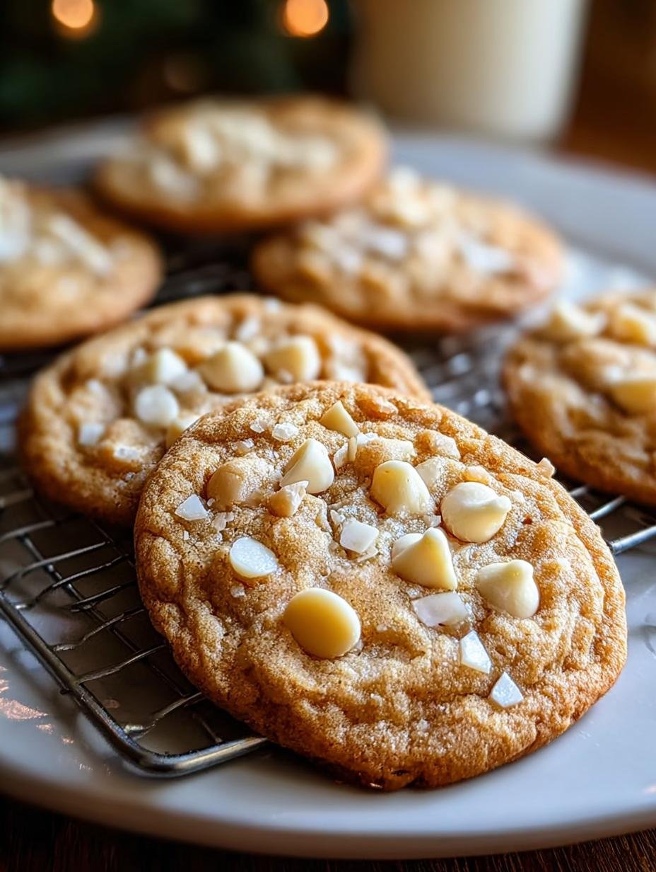 Delicious White Chocolate Macadamia Nut cookies cooling on a wire rack, perfectly golden brown and chewy