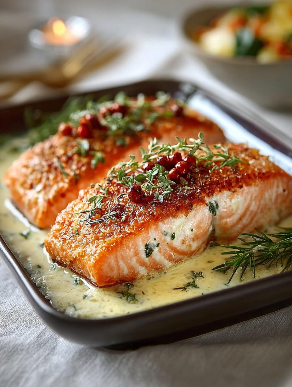 Savory Baked Salmon with Creamy Cheese Crust - Baked Salmon - main visual representation