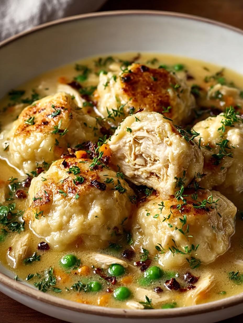 Delicious Dump Crockpot Chicken Dumplings served in a bowl