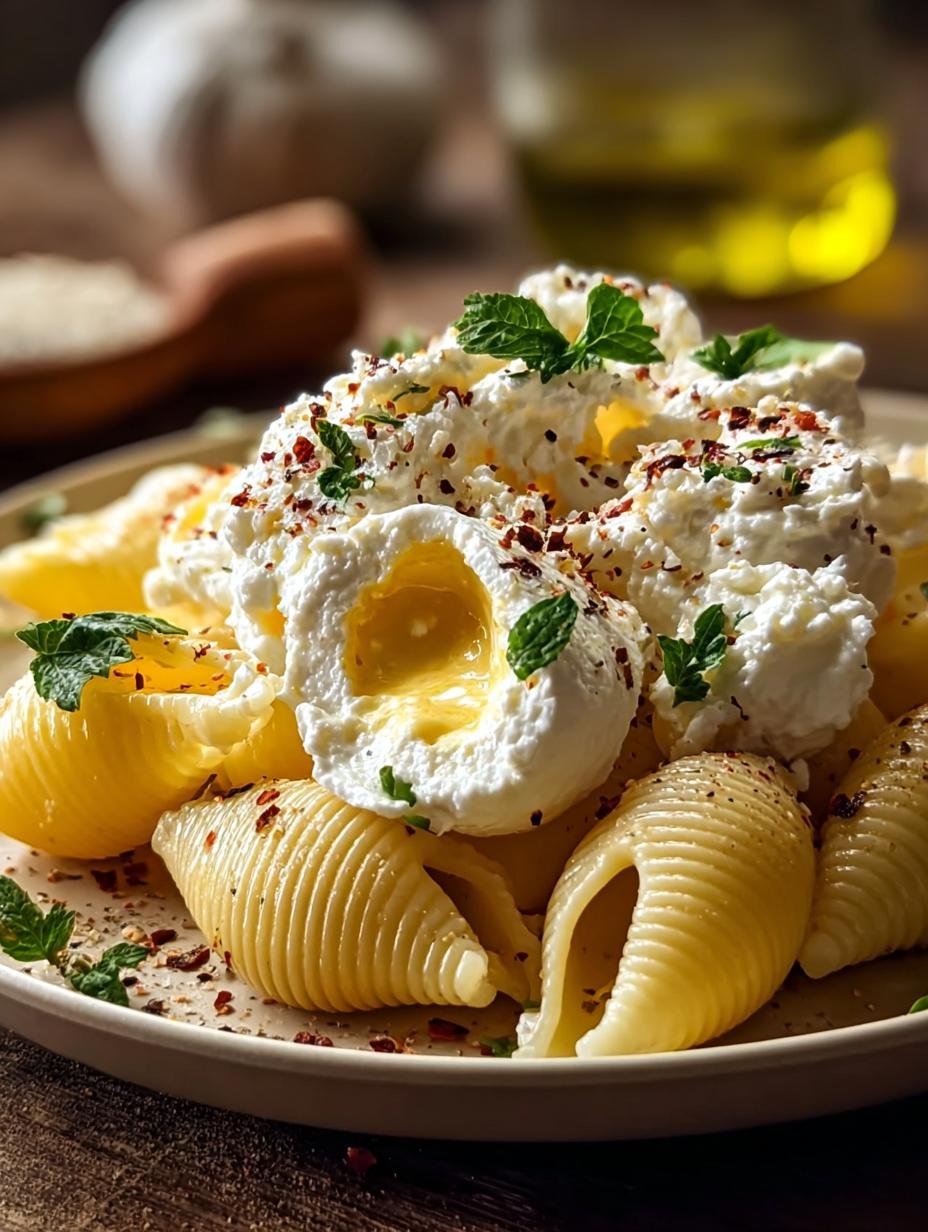 Delicious Burrata Pasta Shells with Creamy Garlic Sauce - Burrata Pasta Shells - additional detail