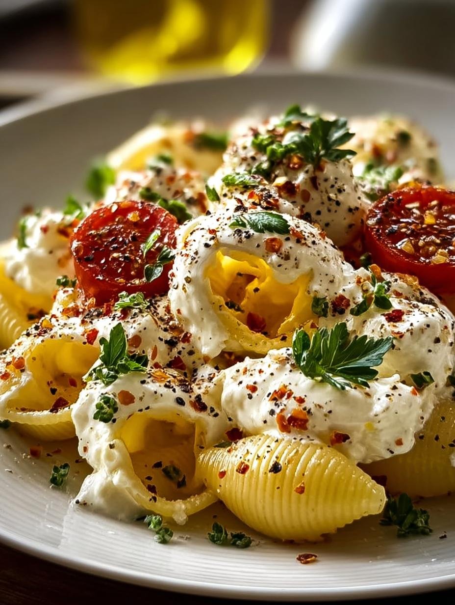 Delicious Burrata Pasta Shells with Creamy Garlic Sauce