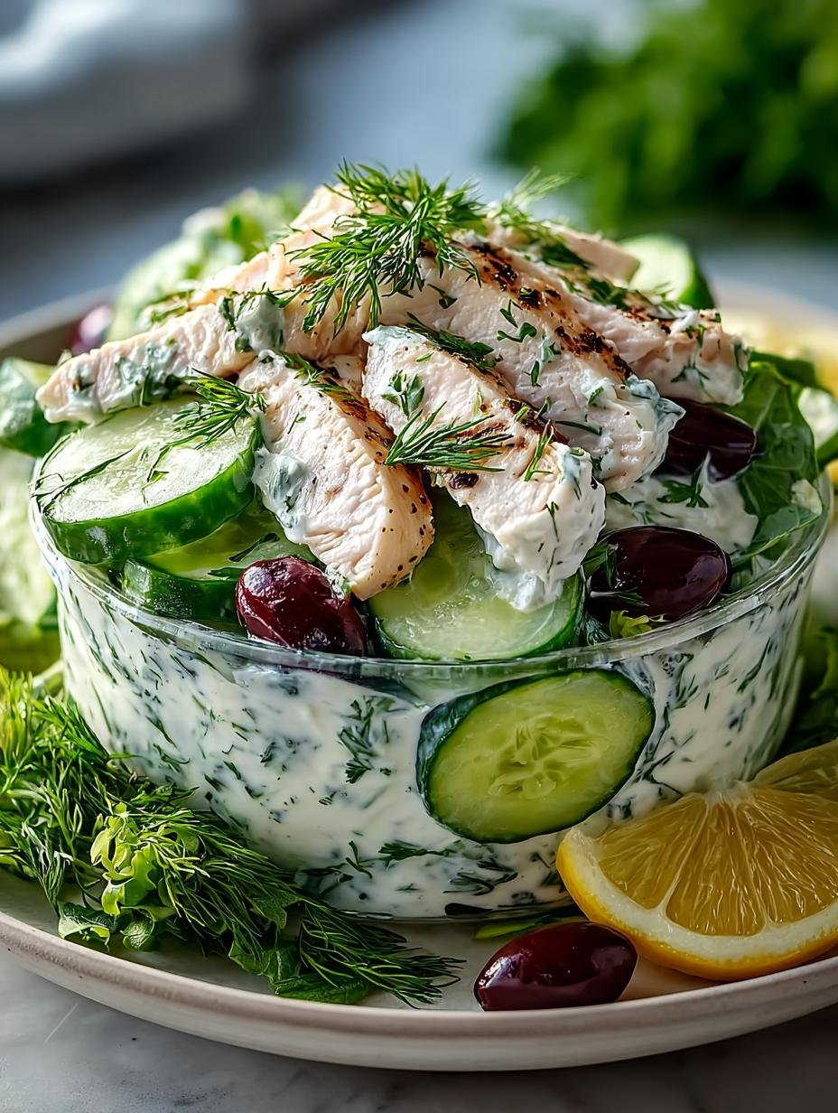 Delicious Greek Tzatziki Chicken Salad Bowl Recipe - Greek Tzatziki Chicken Salad - main visual representation