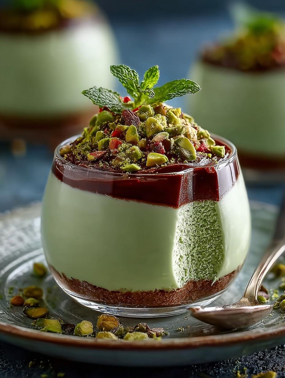 Irresistible Pistachio Mousse with Rich Chocolate Drizzle - Pistachio Mousse with Rich - main visual representation