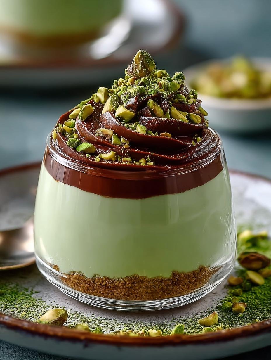 Irresistible Pistachio Mousse with Rich Chocolate Drizzle - Pistachio Mousse with Rich - additional detail
