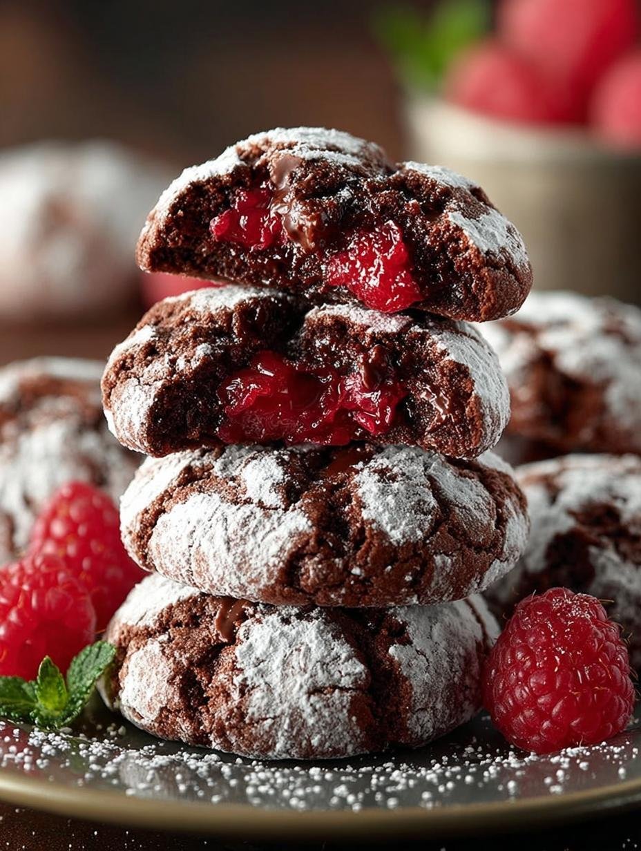 Delicious Raspberry Chocolate Crinkle Cookies Recipe - Raspberry Chocolate Crinkle Cookies - main visual representation