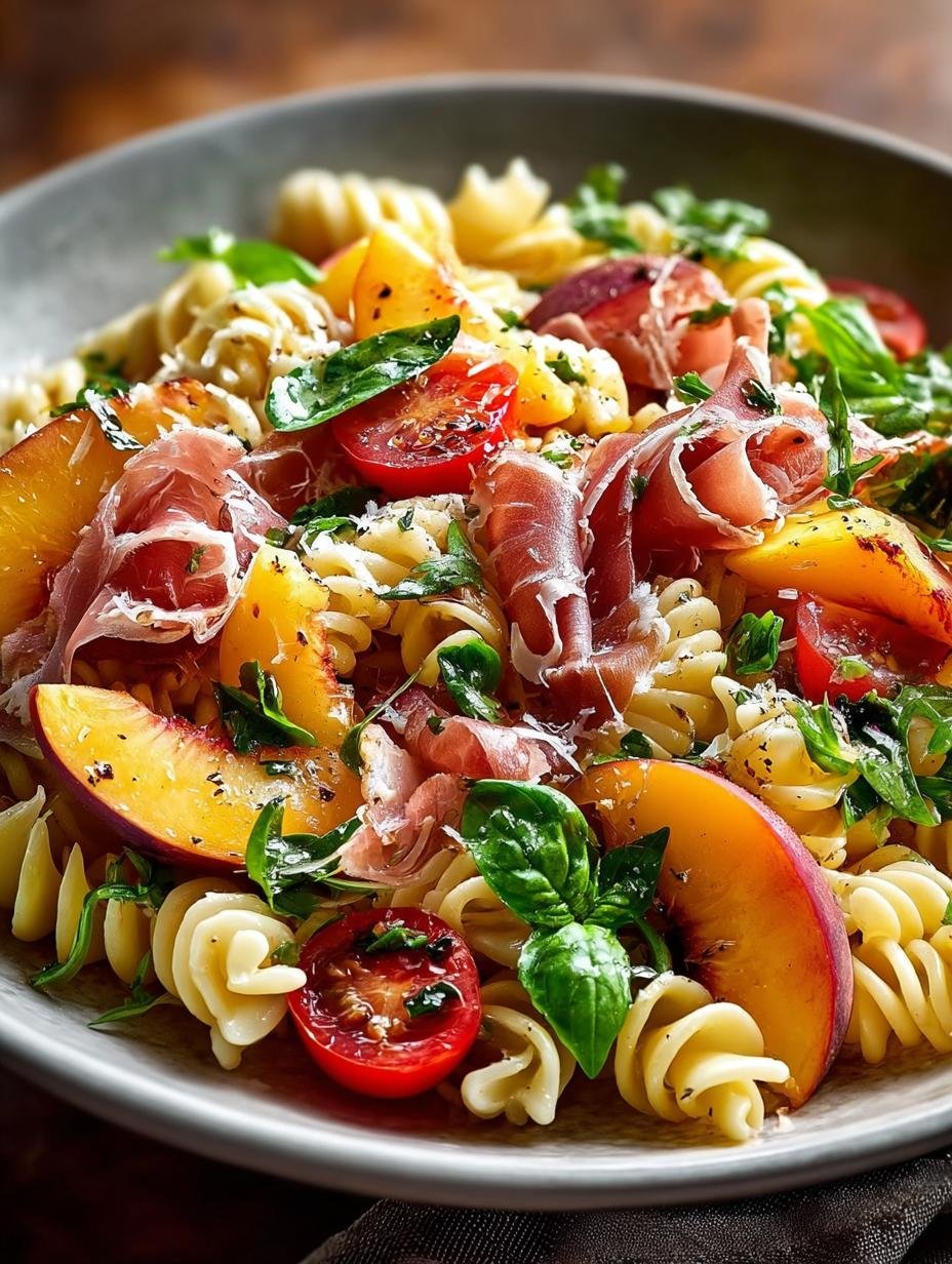 Delicious Peach Prosciutto Pasta Salad for Summer - Peach Prosciutto Pasta Salad - main visual representation