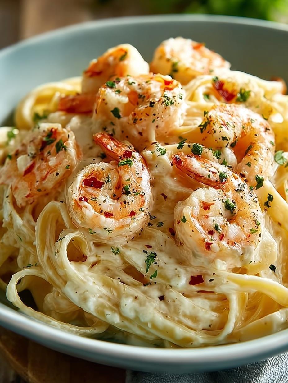 Delicious Shrimp Alfredo Fettuccine in 30 Minutes - Shrimp Alfredo Fettuccine - main visual representation