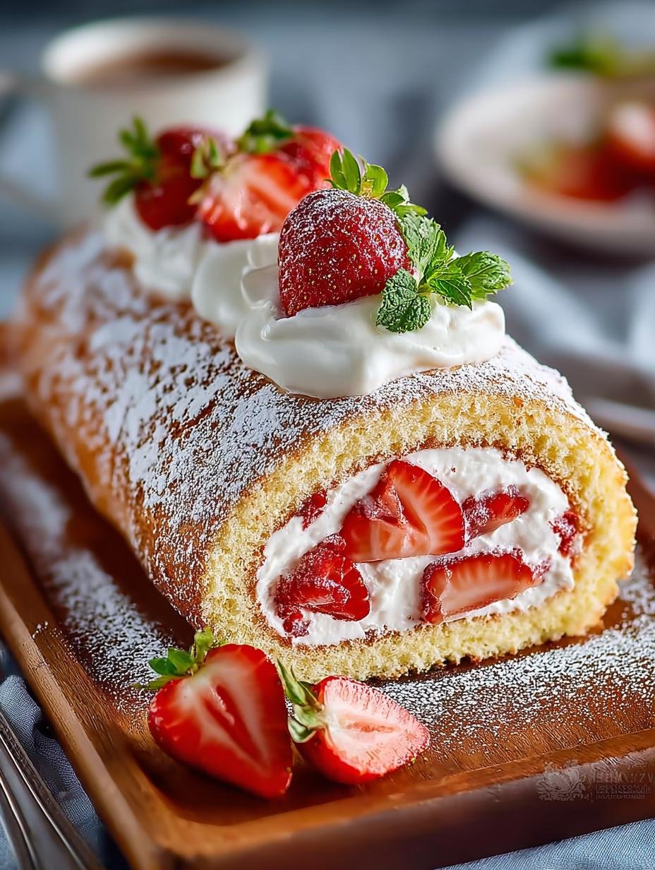 Strawberry Swiss Roll Cake
